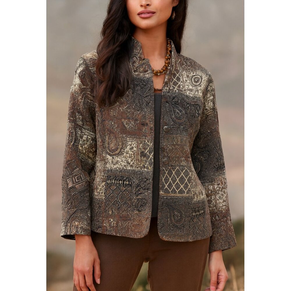 Vintage Molly & Maxx Jacket Blazer Tapestry Patchwork Paisley Print size 1X Boho